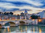 Es zeigt die Peterskirche und den Fluß Tiber